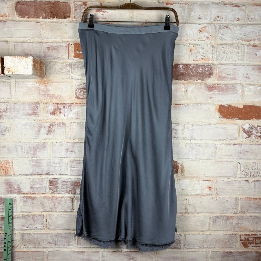Nation LTD Mabel Midi Skirt Gray Bias Cut Frayed Hem Made In USA M Quiet Coastal